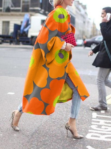 Woochic veste pour femmes col polo imprimé manches évasées orange S
